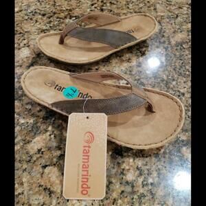 Tamarindo Beachcomber Brown Sandals Mens Shoes Leather Softbed Flip Flop 7.5 New
